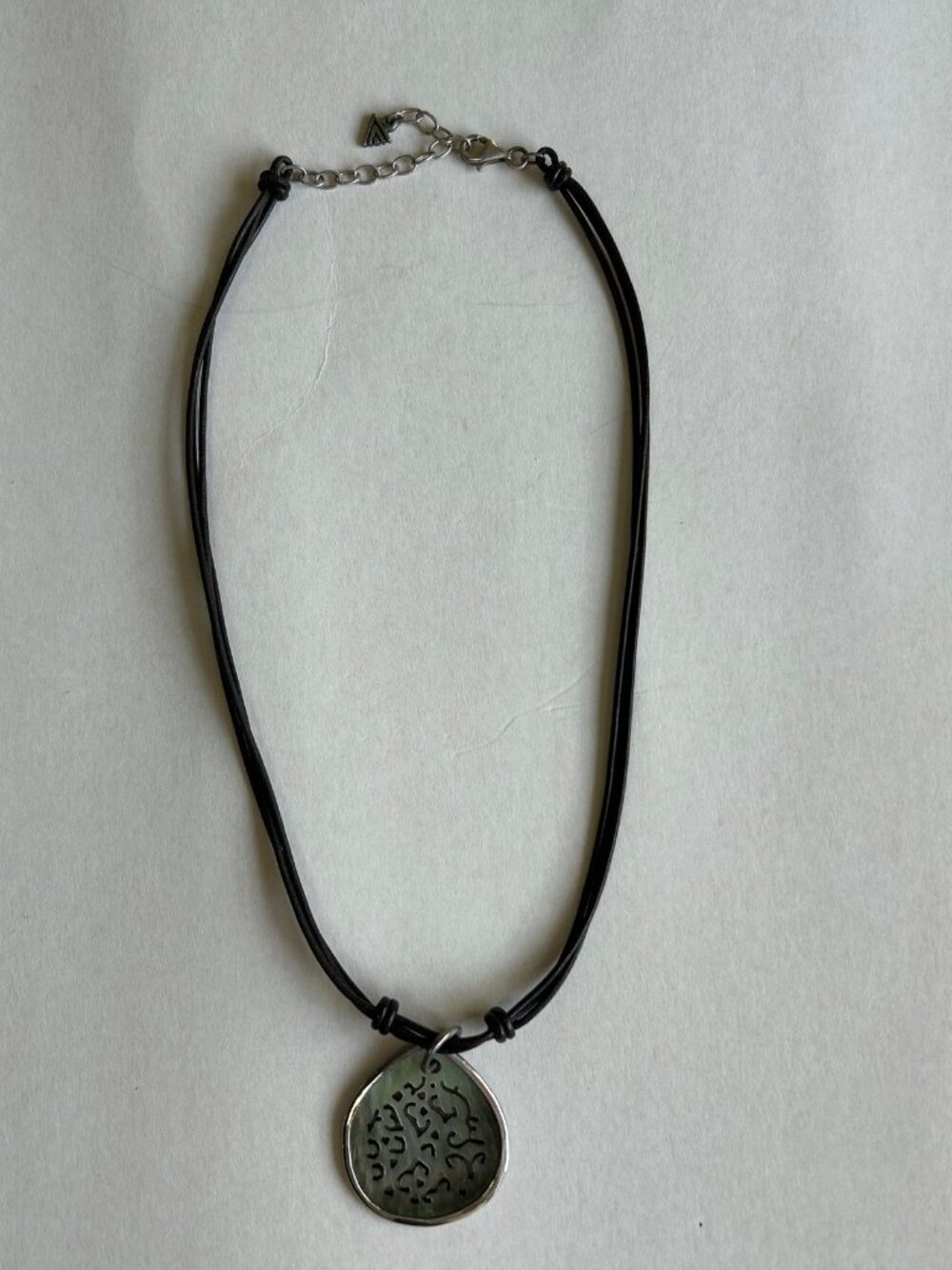 Silpada Brown Leather Necklace with Carved Black Lip Shell